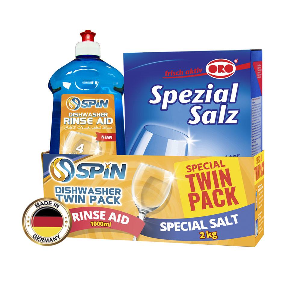 Buy Spin Twin Pack Rinse Aid 1000ml + ORO Dishwasher Salt 2KG Online in